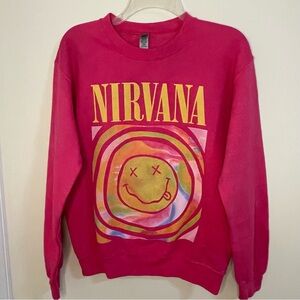 Nirvana Pink Graphic Sweatshirt Smiley Face Women’s Size S